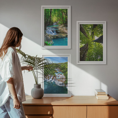 Wall art set Waterfalls green forest water