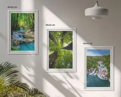Wall art set waterfalls in a green forest