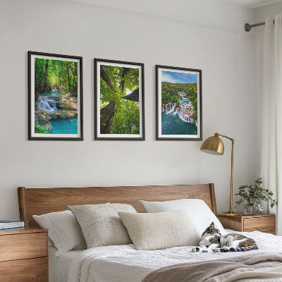Wall art set Waterfalls green forest water