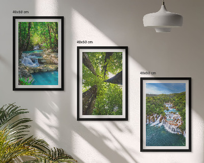 Wall art set Waterfalls green forest water
