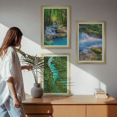 Set of 3 framed wall art pieces Green forests, crystalline waters