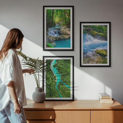Set of 3 framed wall art pieces Green forests, crystalline waters