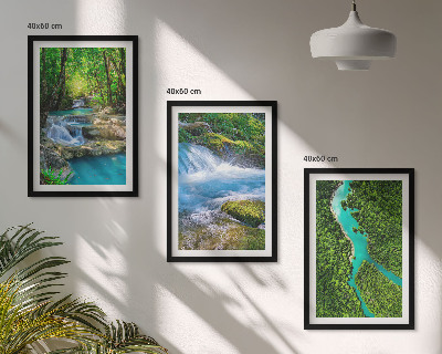 Set of 3 framed wall art pieces Green forests, crystalline waters