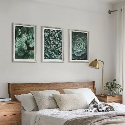 Wall art set green leaves succulent style