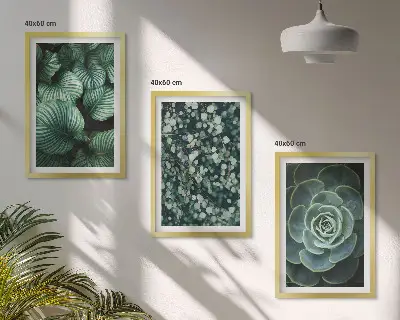 Wall art set green leaves succulent style