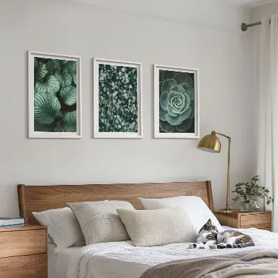 Wall art set green leaves succulent style