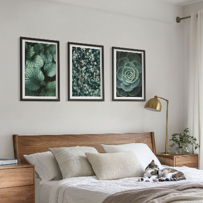 Wall art set Green leaves succulents style