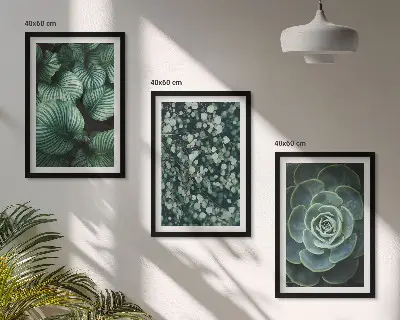Wall art set green leaves succulent style