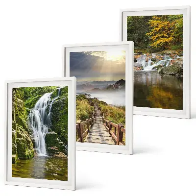 Three-piece waterfall, mountain, and cloud autumn wall art autumn forest landscape with mountains and clouds