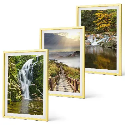 Three-piece waterfall, mountain, and cloud autumn wall art autumn forest landscape with mountains and clouds