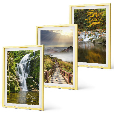 Three-piece wall art piece Waterfalls mountains clouds autumn