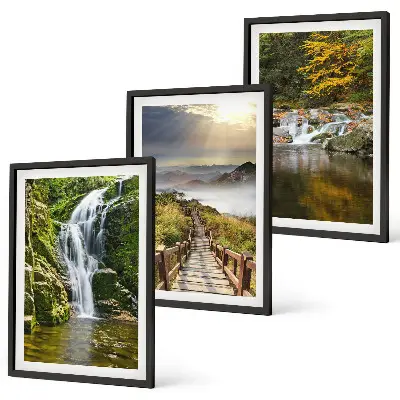 Three-piece waterfall, mountain, and cloud autumn wall art autumn forest landscape with mountains and clouds