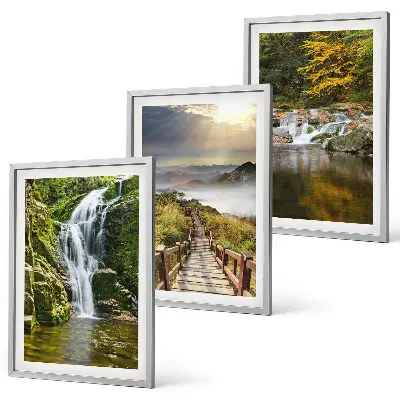 Three-piece waterfall, mountain, and cloud autumn wall art autumn forest landscape with mountains and clouds