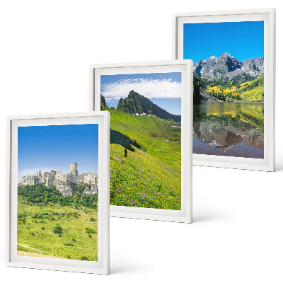Set of 3 framed wall art pieces Green hills with a castle