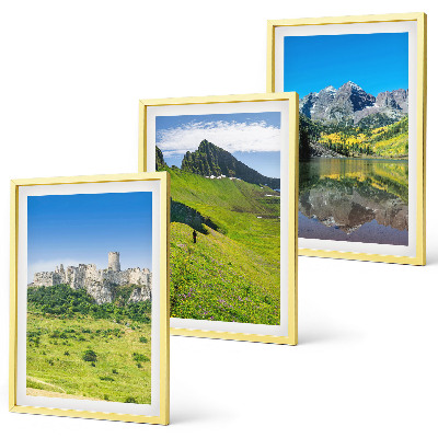Set of 3 framed wall art pieces Green hills with a castle