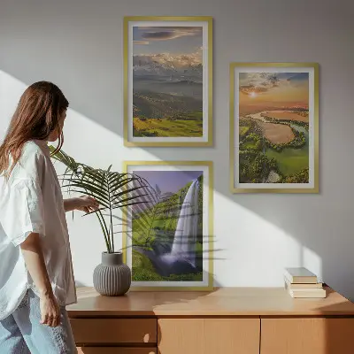 Wall art set featuring mountain rivers and waterfalls