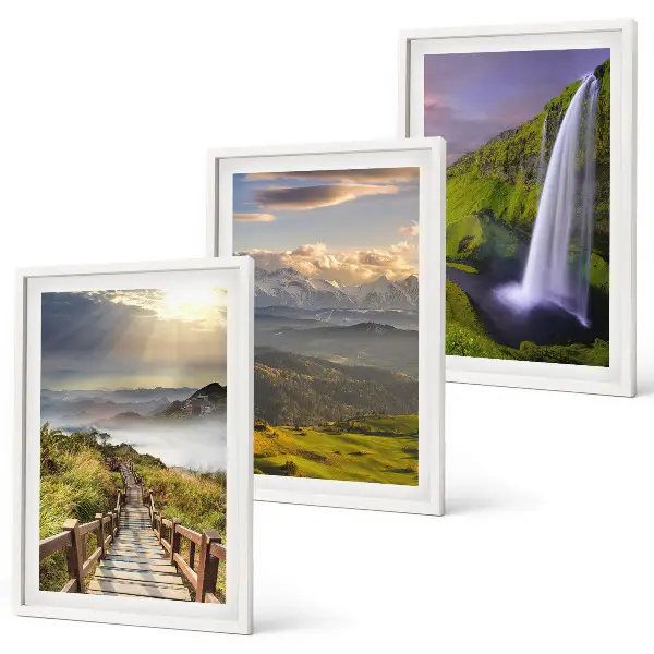 Set of 3 framed mountain waterfall wall art pieces mountain landscape prints