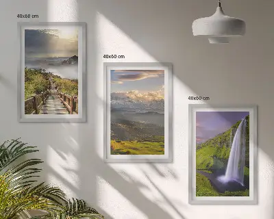 Set of 3 framed mountain waterfall wall art pieces mountain landscape prints