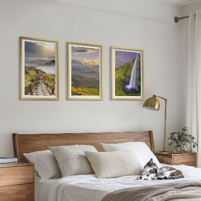 Set of 3 framed wall art pieces Mountain landscapes waterfall