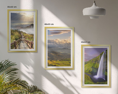 Set of 3 framed wall art pieces Mountain landscapes waterfall