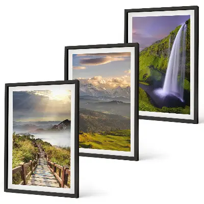 Set of 3 framed mountain waterfall wall art pieces mountain landscape prints