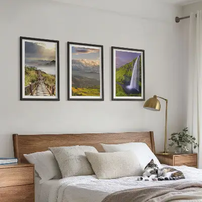 Set of 3 framed mountain waterfall wall art pieces mountain landscape prints