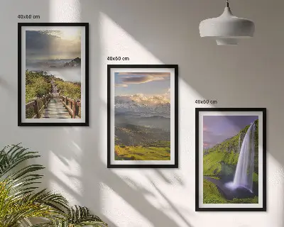 Set of 3 framed mountain waterfall wall art pieces mountain landscape prints