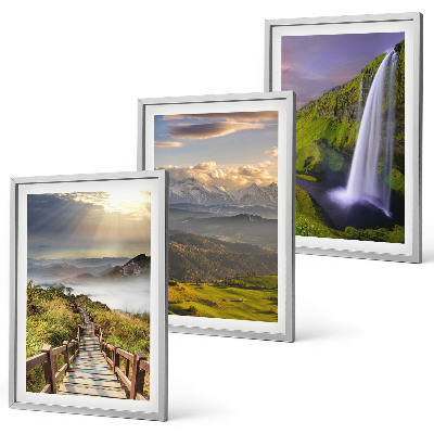 Set of 3 framed wall art pieces Mountain landscapes waterfall