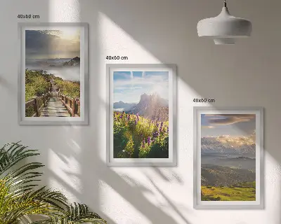 Mountain landscape with flowers wall art set 