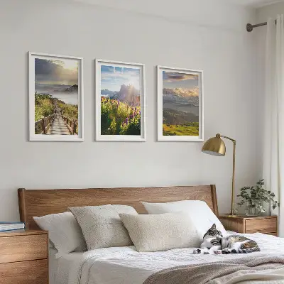 Mountain landscape with flowers wall art set 