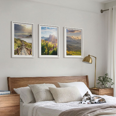 Wall art set Mountain landscape with flowers