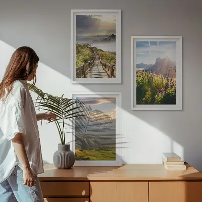 Mountain landscape with flowers wall art set 