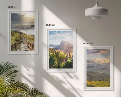 Mountain landscape with flowers wall art set 