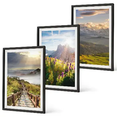 Mountain landscape with flowers wall art set 