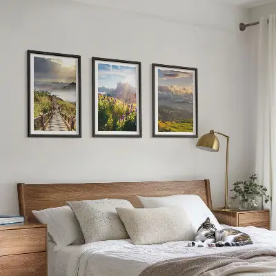 Mountain landscape with flowers wall art set 