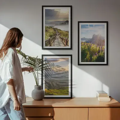 Mountain landscape with flowers wall art set 