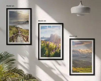 Mountain landscape with flowers wall art set 
