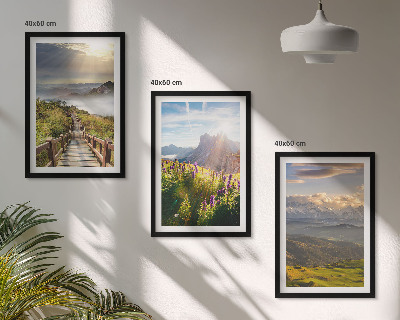 Wall art set Mountain landscape with flowers