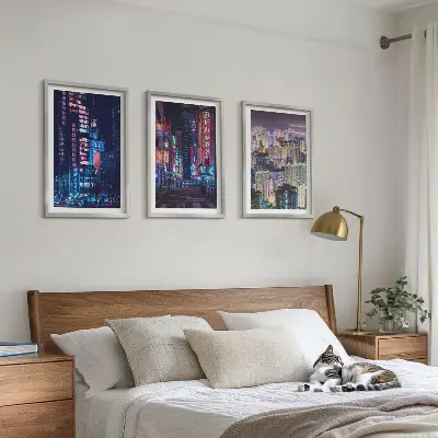 Three-piece wall art piece Night city neon lights