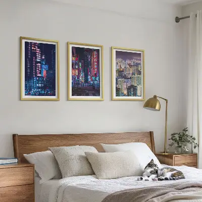 Three-piece wall art piece Night city neon lights