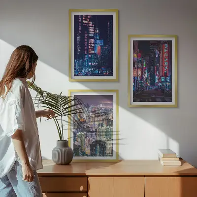 Three-piece wall art piece Night city neon lights