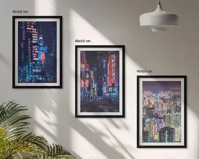 Three-piece wall art piece Night city neon lights