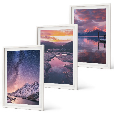 Set of 3 framed wall art pieces Mountains, water, beautiful landscapes