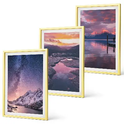 Set of 3 framed wall art pieces featuring beautiful mountain and water landscapes