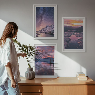 Set of 3 framed wall art pieces Mountains, water, beautiful landscapes