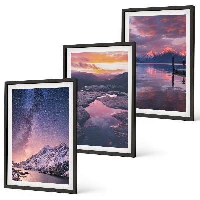 Set of 3 framed wall art pieces Mountains, water, beautiful landscapes