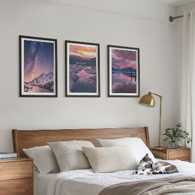 Set of 3 framed wall art pieces Mountains, water, beautiful landscapes