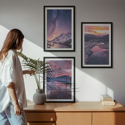 Set of 3 framed wall art pieces Mountains, water, beautiful landscapes