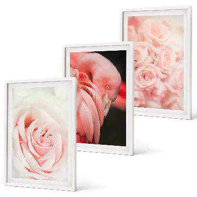 Wall art set featuring delicate pastel pink flamingos