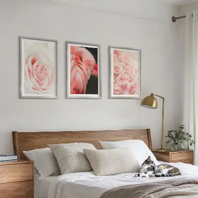 Wall art set featuring delicate pastel pink flamingos